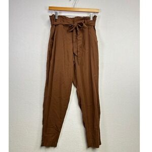 Old Navy Brown Paper Bag Waist Tie Belt Cropped‎ Pants Womens XS